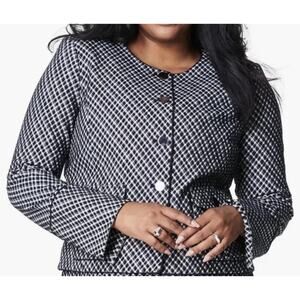 SPANX Black and White Checked Peplum Blazer